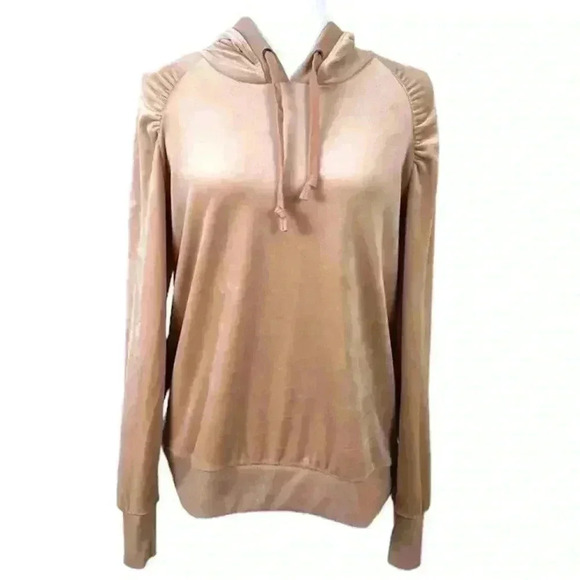 Jane and Delancey Tops - Jane and Delancey Tan Velvet Rouged Shoulder Long Sleeve Hoodie Size M